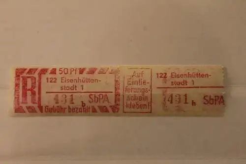 DDR 1968 SbPA - Einschreibe-Gebührenzettel  122 Eisenhüttenstadt 1; 431 h II **Z