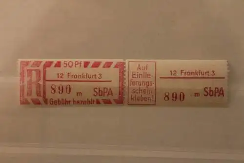 DDR 1968 SbPA - Einschreibe-Gebührenzettel  12 Frankfurt 3; 890 m II **Z