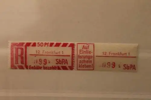 DDR 1968 SbPA - Einschreibe-Gebührenzettel  12 Frankfurt 1; 099 k I **Z