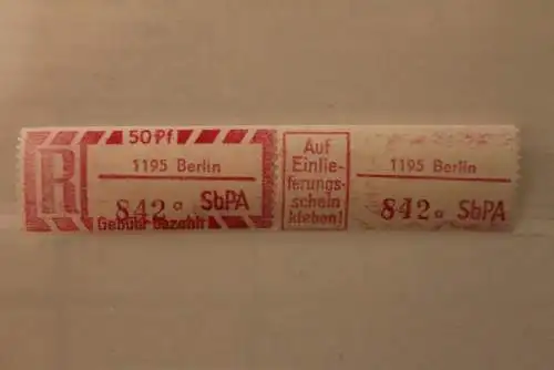 DDR 1968 SbPA - Einschreibe-Gebührenzettel  1195 Berlin; 842 a  II **Z