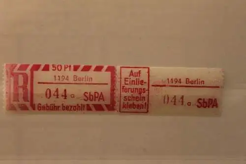 DDR 1968 SbPA - Einschreibe-Gebührenzettel  1194 Berlin; 044 a  II **Z