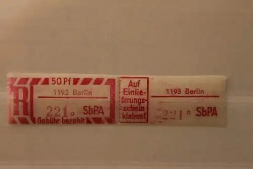 DDR 1968 SbPA - Einschreibe-Gebührenzettel  1193 Berlin; 221 a  II **Z