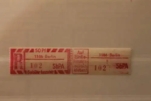 DDR 1968 SbPA - Einschreibe-Gebührenzettel  1186 Berlin; 102  II **Z