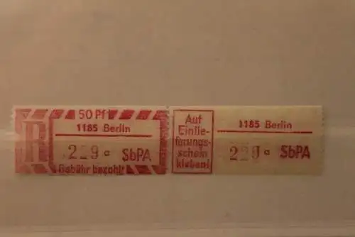 DDR 1968 SbPA - Einschreibe-Gebührenzettel  1185 Berlin; 229 a I **Z