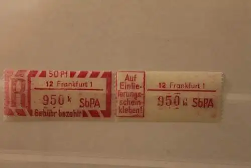 DDR 1968 SbPA - Einschreibe-Gebührenzettel  12 Frankfurt 1; 950 k I **Z