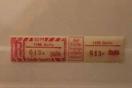 DDR 1968 SbPA - Einschreibe-Gebührenzettel  1195 Berlin;613 b  I **Z