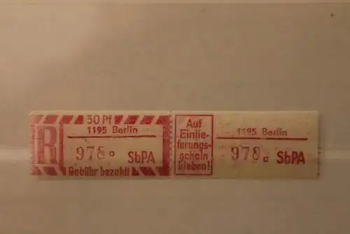 DDR 1968 SbPA - Einschreibe-Gebührenzettel  1195 Berlin; 978 a  I **Z