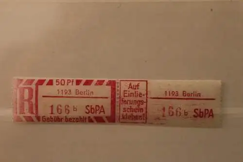 DDR 1968 SbPA - Einschreibe-Gebührenzettel  1193 Berlin; 166 b  II **Z