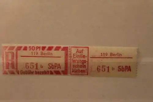 DDR 1968 SbPA - Einschreibe-Gebührenzettel  119 Berlin; 651 b  II **Z