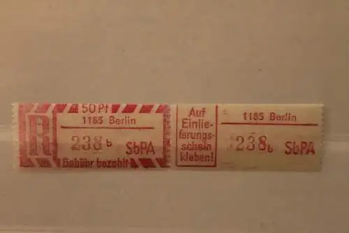 DDR 1968 SbPA - Einschreibe-Gebührenzettel  1185 Berlin; 238 b  II **Z