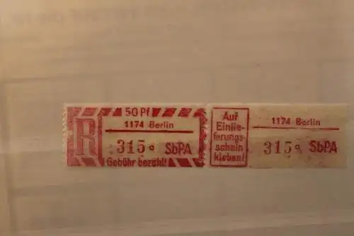 DDR 1968 SbPA - Einschreibe-Gebührenzettel  1174 Berlin; 315 a  I **Z