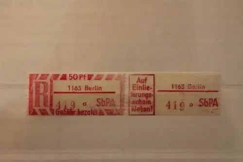 DDR 1968 SbPA - Einschreibe-Gebührenzettel  1163 Berlin; 419 a II **Z