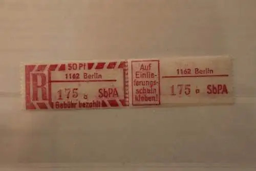 DDR 1968 SbPA - Einschreibe-Gebührenzettel  1162 Berlin; 175 a I **Z