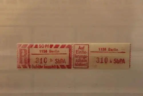 DDR 1968 SbPA - Einschreibe-Gebührenzettel  1158 Berlin; 310 b I **Z