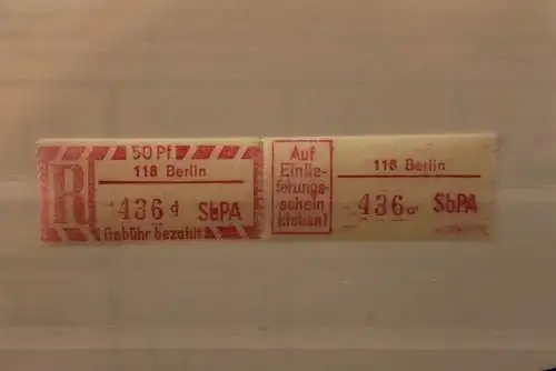 DDR 1968 SbPA - Einschreibe-Gebührenzettel  118 Berlin; 436 a I **Z