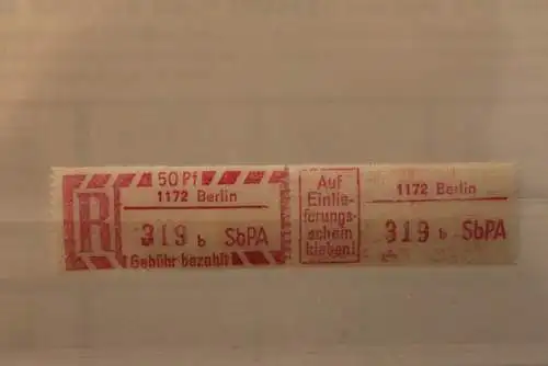 DDR 1968 SbPA - Einschreibe-Gebührenzettel  1172 Berlin; 319 b I **Z