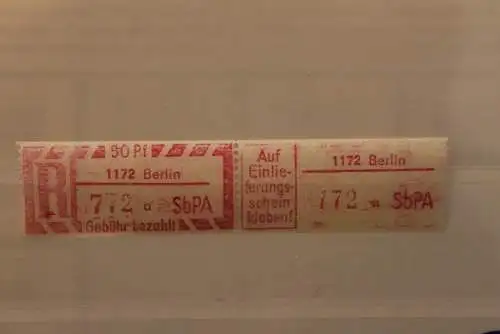 DDR 1968 SbPA - Einschreibe-Gebührenzettel  1172 Berlin; 772 a I **Z