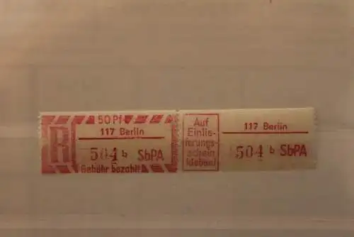 DDR 1968 SbPA - Einschreibe-Gebührenzettel  117 Berlin; 504 b I **Z