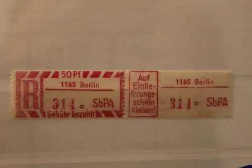 DDR 1968 SbPA - Einschreibe-Gebührenzettel  1165 Berlin; 314 a I **Z