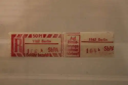 DDR 1968 SbPA - Einschreibe-Gebührenzettel  1162 Berlin; 106 b I **Z