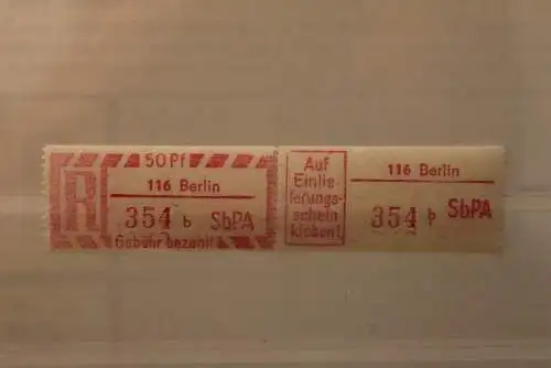 DDR 1968 SbPA - Einschreibe-Gebührenzettel  116 Berlin; 354 b I **Z