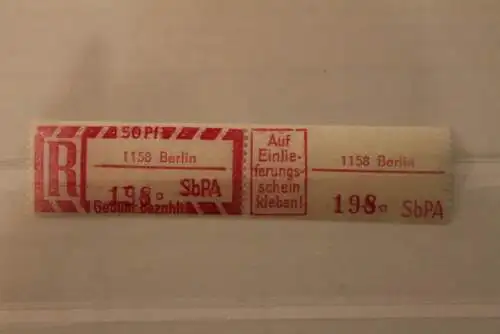 DDR 1968 SbPA - Einschreibe-Gebührenzettel  1158 Berlin; 198 a II **Z