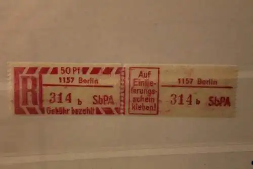 DDR 1968 SbPA - Einschreibe-Gebührenzettel  1157 Berlin; 314 b I **Z