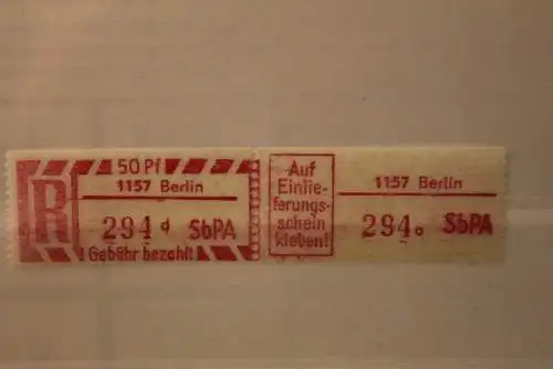 DDR 1968 SbPA - Einschreibe-Gebührenzettel  1157 Berlin; 294 a I **Z