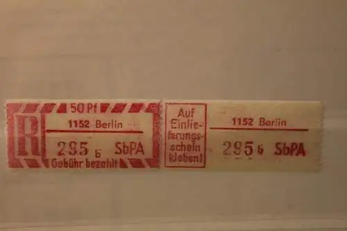 DDR 1968 SbPA - Einschreibe-Gebührenzettel  1152 Berlin; 295 b I **Z