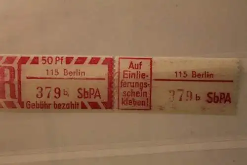 DDR 1968 SbPA - Einschreibe-Gebührenzettel  115 Berlin; 379 b II **Z