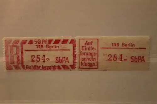 DDR 1968 SbPA - Einschreibe-Gebührenzettel  115 Berlin; 284 a I **Z