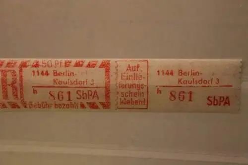 DDR 1968 SbPA - Einschreibe-Gebührenzettel  1144 Berlin-Kaulsdorf 3, 861 h II **Z