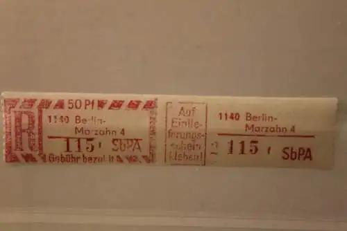 DDR 1968 SbPA - Einschreibe-Gebührenzettel  1140 Berlin-Marzahn 4, 115 f II **Z