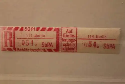 DDR 1968 SbPA - Einschreibe-Gebührenzettel  114 Berlin, 054 a II **Z