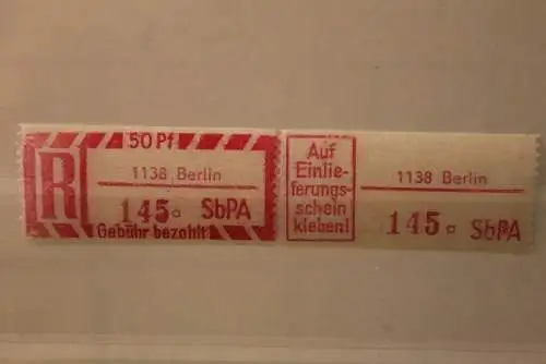 DDR 1968 SbPA - Einschreibe-Gebührenzettel  1138 Berlin, 145 a II **Z