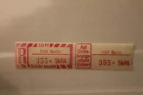 DDR 1968 SbPA - Einschreibe-Gebührenzettel  1157 Berlin, 355 a II **Z