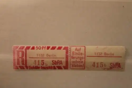 DDR 1968 SbPA - Einschreibe-Gebührenzettel  1152 Berlin, 415 b II **Z