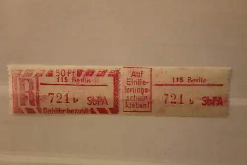 DDR 1968 SbPA - Einschreibe-Gebührenzettel  115 Berlin, 721 b I **Z