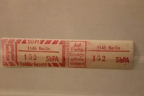 DDR 1968 SbPA - Einschreibe-Gebührenzettel  1145 Berlin, 152 II **Z