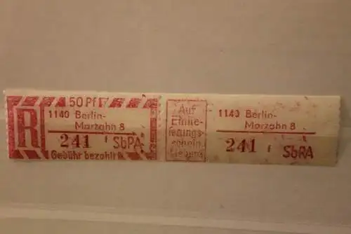 DDR 1968 SbPA - Einschreibe-Gebührenzettel  1140 Berlin-Marzahn 8, 241 f I **Z