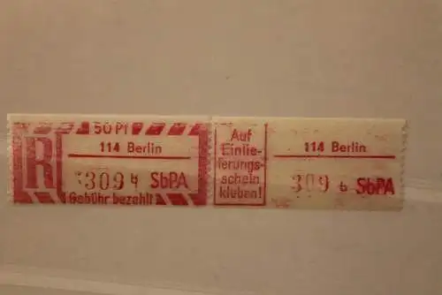 DDR 1968 SbPA - Einschreibe-Gebührenzettel  114 Berlin, 309 b I **Z