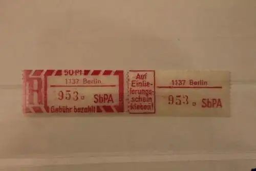 DDR 1968 SbPA - Einschreibe-Gebührenzettel  1137 Berlin, 953 a I **Z