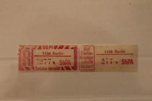 DDR 1968 SbPA - Einschreibe-Gebührenzettel  1136 Berlin, 277 a I **Z