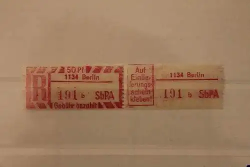 DDR 1968 SbPA - Einschreibe-Gebührenzettel  1134 Berlin, 191 b I **Z