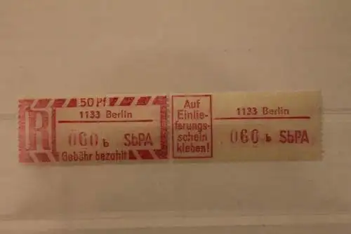 DDR 1968 SbPA - Einschreibe-Gebührenzettel  1133 Berlin, 060 b I **Z