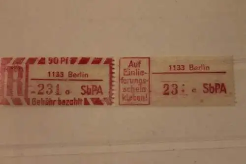 DDR 1968 SbPA - Einschreibe-Gebührenzettel  1133 Berlin, 231 a I **Z