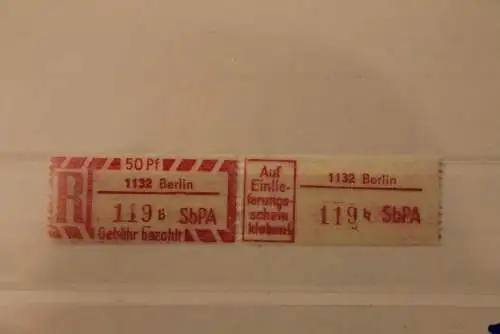 DDR 1968 SbPA - Einschreibe-Gebührenzettel  1132 Berlin, 119 b I **Z