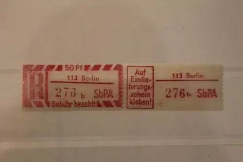 DDR 1968 SbPA - Einschreibe-Gebührenzettel  113 Berlin, 276 b I **Z