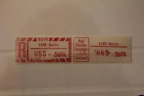 DDR 1968 SbPA - Einschreibe-Gebührenzettel  1137 Berlin, 085 a I **Z