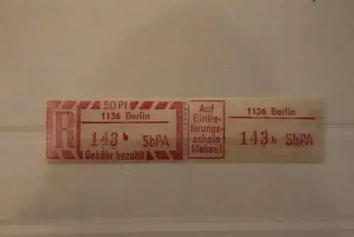 DDR 1968 SbPA - Einschreibe-Gebührenzettel  1136 Berlin, 143 b II **Z